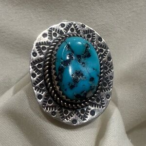 Turquoise and Sterling Silver bolo or scarp clip.